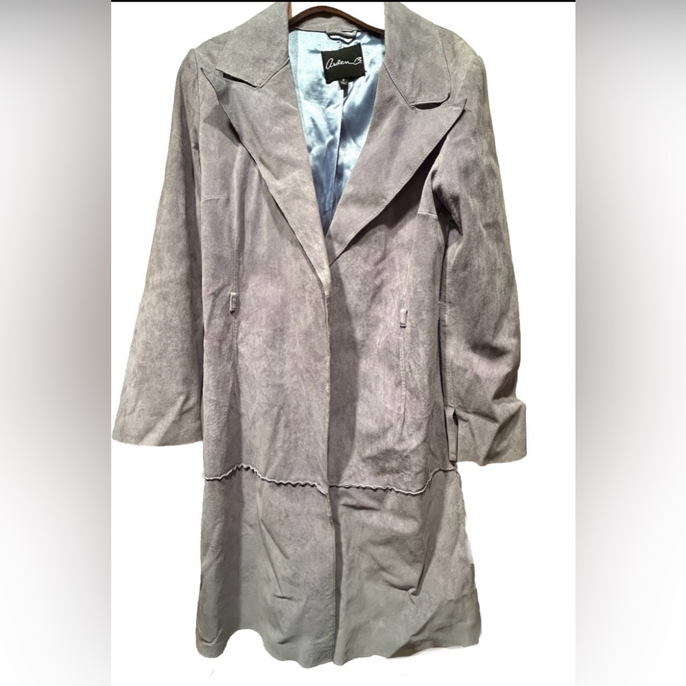 Arden B Suede Long Coat Duster Silver Gray Blue Size S 100% Leather Boho Y2K